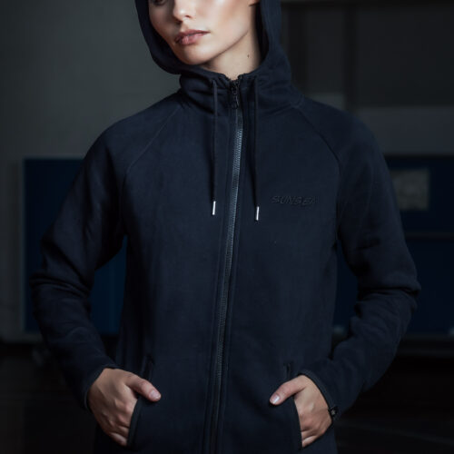 Campera frisada con capucha y bolsillos - NEGRO