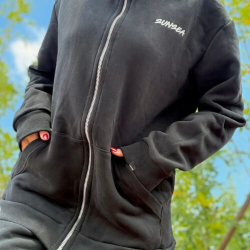 Campera frisada clásica unisex con capucha y bolsillos - NEGRO