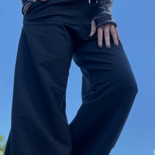 Pantalón palazzo rústico sin frisa, super ancho con elástico en cintura y cordón - NEGRO