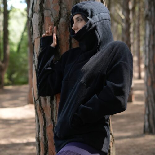 Buzo polar grueso de trekking con capucha y puños - NEGRO (unisex)