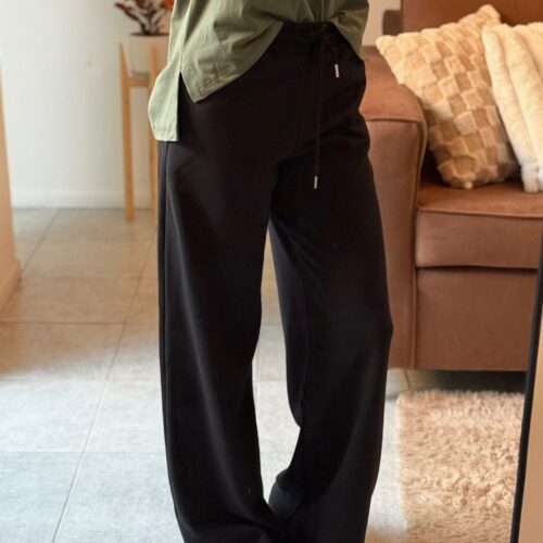 Pantalón palazzo rústico sin frisa, super ancho con elástico en cintura y cordón - DOS COLORES DISPONIBLES