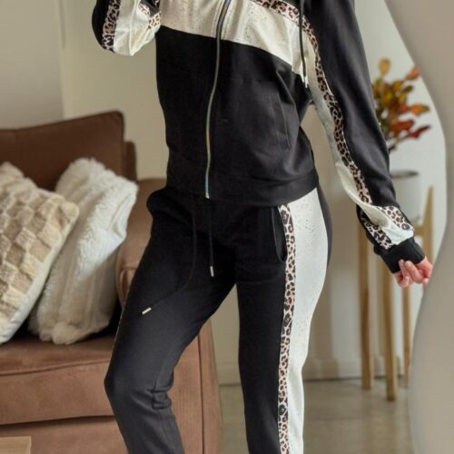 Pantalón de rústico elastizado combinado con recorte lateral - PRINT Y NATURAL CON FOIL COBRE
