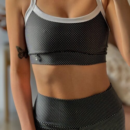 Top con breteles combinados + detalle en bordador - NEGRO LUNARES