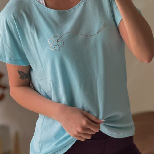 Remera manga caída con estampa - CELESTE